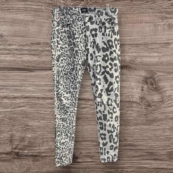 HUDSON size 29 Gray Leopard Print Jeans asymmetrical skinny - Picture 1 of 8